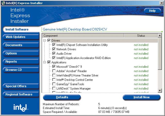 Рис. 2. Утилита Intel Express Installer