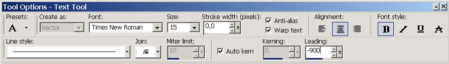 Рис. 110. Изменение параметра Leading на панели Tool Options
