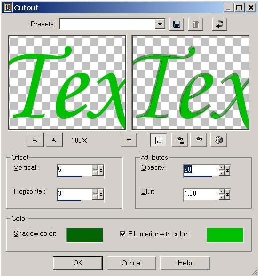 Рис. 32. Настройка параметров эффекта Cutout