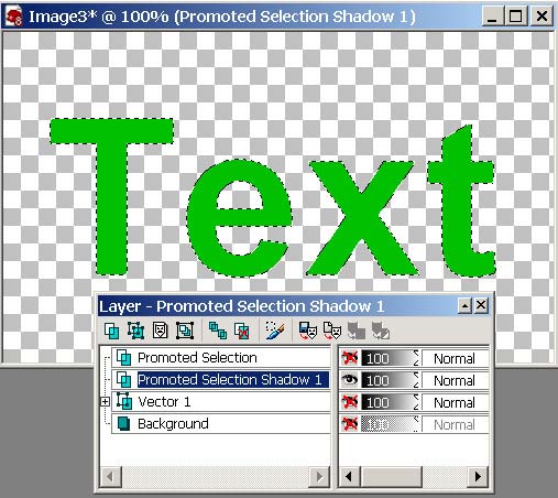 Рис. 41. Выделение тени (окно с текстом и панель Layer)