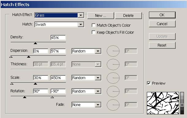 Рис. 13. Настройка параметров фильтра Hatch Effects