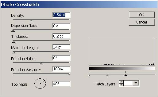 Рис. 28. Настройка параметров фильтра Photo Crosshatch