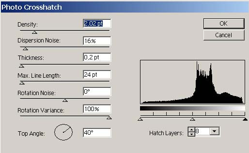 Рис. 35. Настройка параметров фильтра Photo Crosshatch