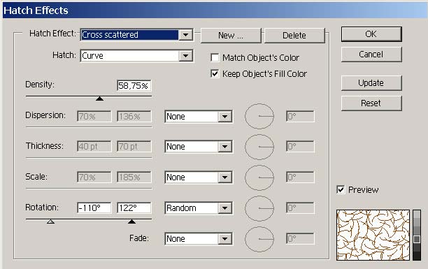 Рис. 42. Настройка параметров фильтра Hatch Effects