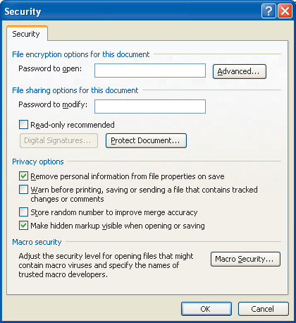 Рис. 1. Настройка удаления персональной информации из документа Microsoft Word