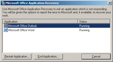 Рис. 10. Панель MS Application Recovery
