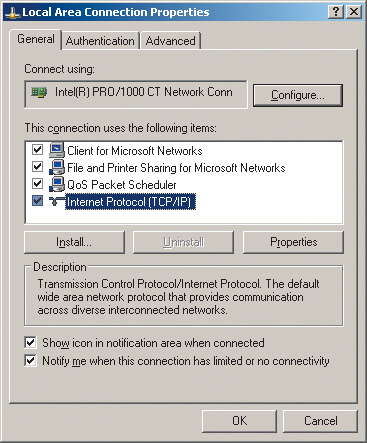 Рис. 4. Диалоговое окно Local Area Connection Properties