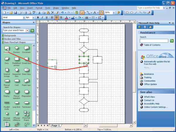 Рис. 1. Создание блок-схемы в Visio 2003