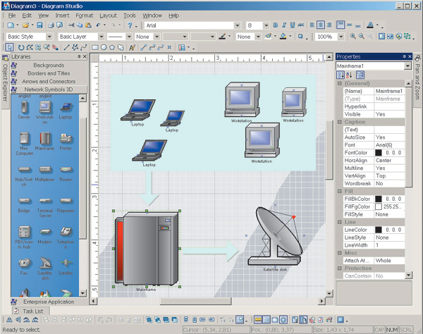 Рис. 5. Создание схемы компьютерной коммуникации в Diagram Studio