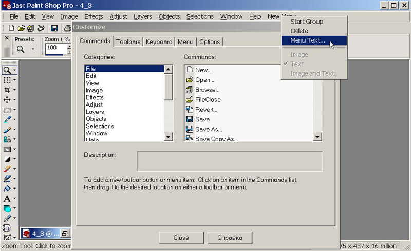 Рис. 10. Выбор команды Menu Text