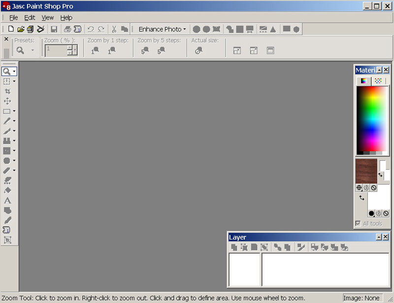 Рис. 3. Окно Paint Shop Pro после изменения размеров и перемещения палитр
