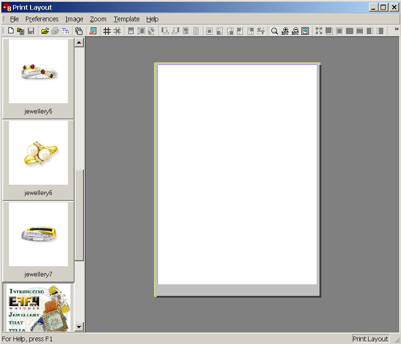 Рис. 31. Окно Print Layout в начальной стадии создания шаблона печати