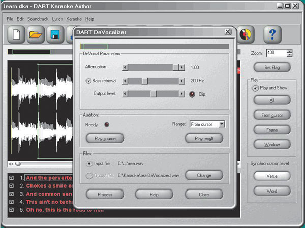Рис. 16. Удаление вокала в DART DeVocalizer