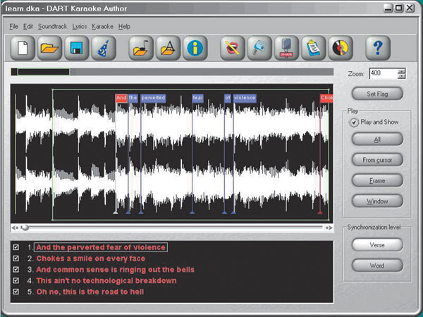 Рис. 17. Синхронизация текста с музыкой