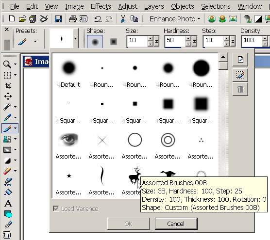 Рис. 16. Выбор кисти из набора кистей Adobe Photoshop