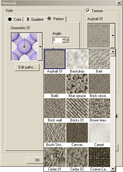 Рис. 8. Выбор текстуры в палитре Material