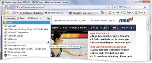 Группа вкладок, отображаемая в виде папки