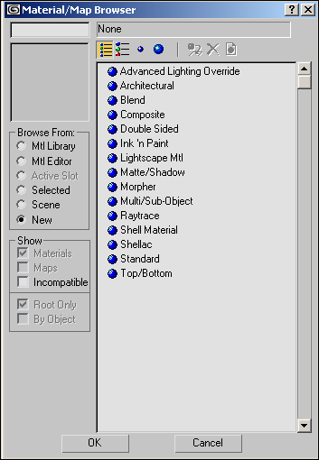 Рис. 2. Окно Material/Map Browser