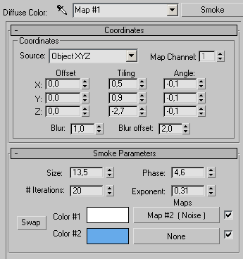 Рис. 37. Параметры настройки текстурной карты Smoke для первого материала