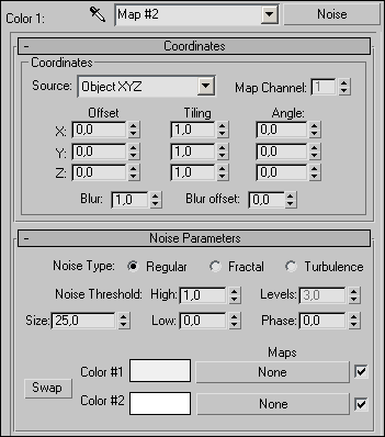 Рис. 38. Параметры настройки текстурной карты Noise для первого материала