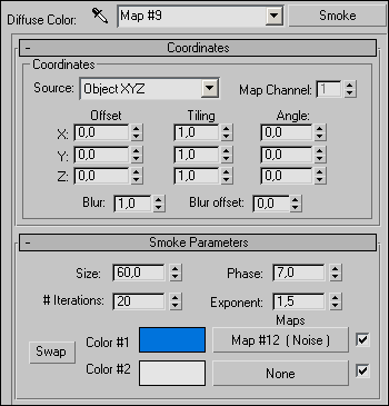 Рис. 40. Параметры настройки текстурной карты Smoke для второго материала