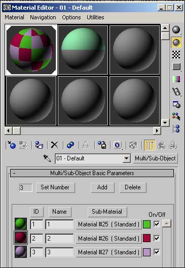 Рис. 49. Окно редактора материалов с созданным материалом Multi/Sub-Object