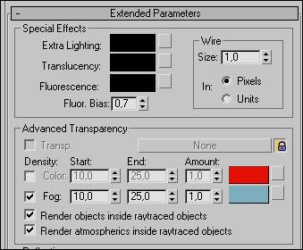 Рис. 65. Настройка параметров свитка Extended Parameters для цветного тумана