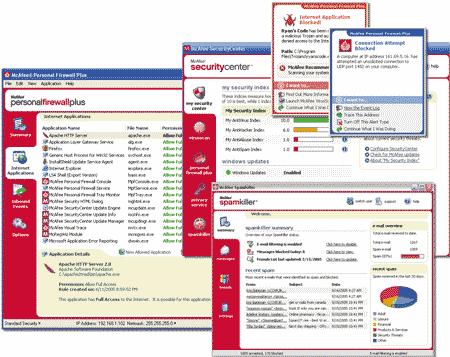 Основные окна McAfee Internet Security Suite