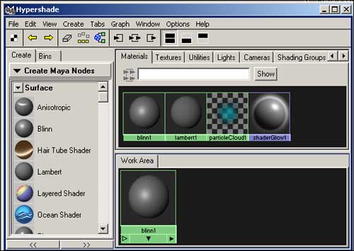 Рис. 1. Исходный вид окна Hypershade