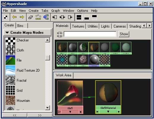 Рис. 17. Появление материала, полученного из фотографии, в нижней вкладке окна Hypershade