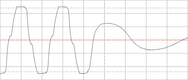 Рис. 11. Восстановление питания от электросети и конец заряда батарей MGE Nova 1100AVR