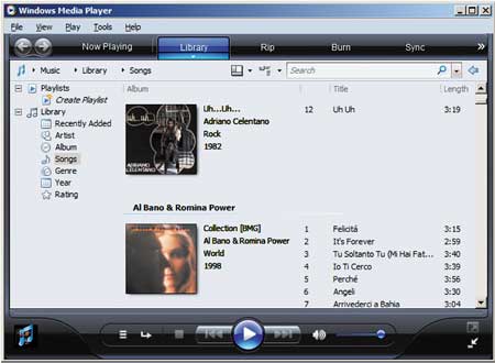 Интерфейс Windows Media Player 11