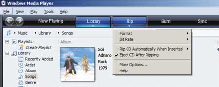 Меню в Media Player 11