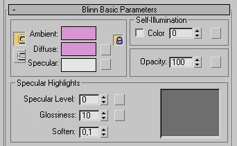 Рис. 35. Настройка параметров в свитке Blinn Basic Parameters