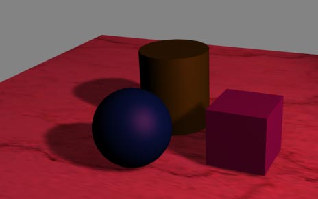 Рис. 24. Сцена с тенями, формирующимися путем смешивания их базового цвета с цветом источника (цвет источника был изменен)