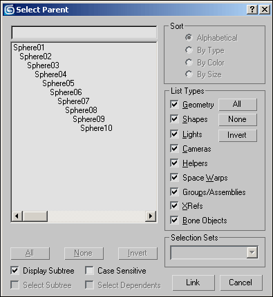 Рис. 1. Пример иерархической цепочки из десяти сфер