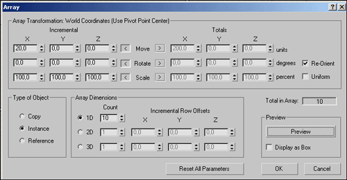 Рис. 4. Параметры настройки операции Array