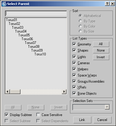 Рис. 5. Вид иерархической цепочки в окне Select Parent