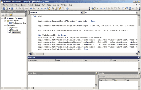 Рис. 1. Среда разработки VBA в Microsoft Visio