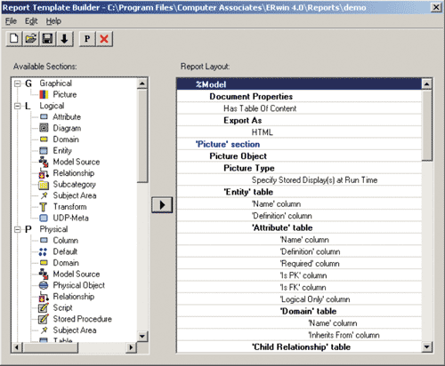 Рис. 4. Генератор отчетов, встроенный в AllFusion Data Modeler (ERwin)