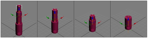 Рис. 22. Вид сцены на разных этапах перемещения верхнего цилиндра