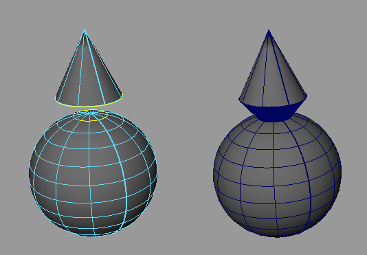 Рис. 10. Связываемые поверхности с выделенными изопармами (слева) и результат их связывания методом лофтинга