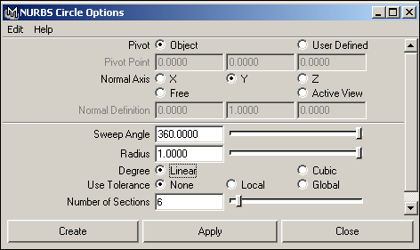 Рис. 11. Настройка параметров в окне NURBS Circle Options