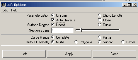 Рис. 13. Настройка параметров для проведения лофтинга