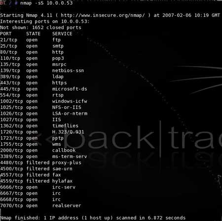 Сканирование с применением ключа -sS (сканирование TCP SYN)