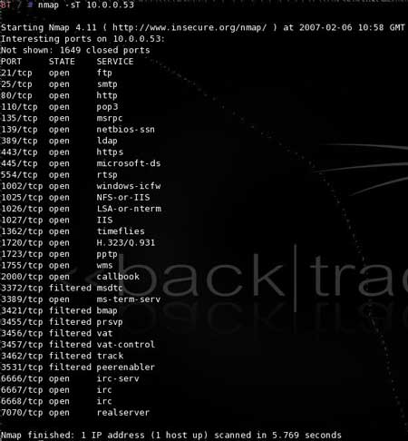 Сканирование с использованием ключа -sT (сканирование TCP connect())