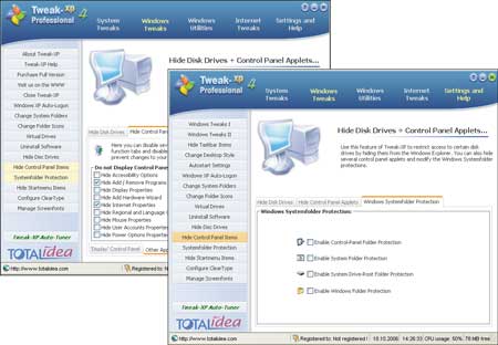 Блокирование доступа к панели управления и системным папкам Windows в пакете Tweak-XP Pro