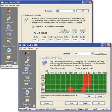 Установка временных интервалов при помощи программы Child Control