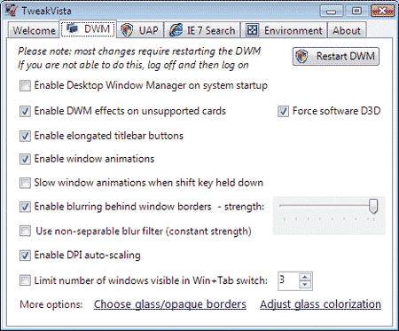 Вкладка DWM в TweakVista v.0.8.5 Вкладка DWM в TweakVista v.0.8.5