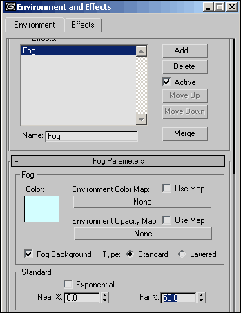 Рис. 6. Изменение параметров эффекта Fog